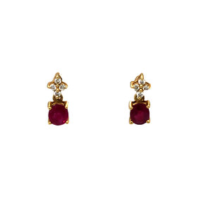 18KY 1950's .70ct Ruby & .16ct Dia Post Earrings