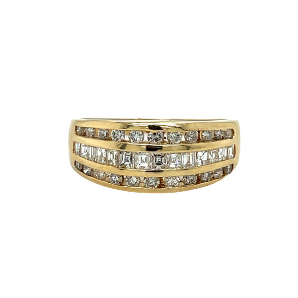 14K Yellow Gold 1980's 1ct Asscher & Round Cut Diamonds  Channel Ring Size 8