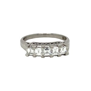 Plat 1950's 5 Stone .88ct Asscher Cut Dia Band Sz 6