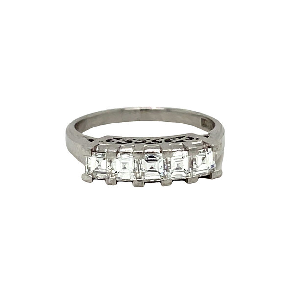 Platinum 1950's 5 Stone .88ct Asscher Cut Diamond Band Size 6