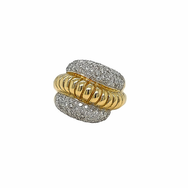 18K Yellow Gold 1970's 1.25ct  Diamond Puffed Dome Ring Size 8