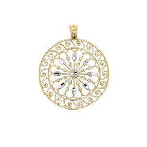 14K Yellow & White Gold Diamond Cut City Hall Gate Pendant