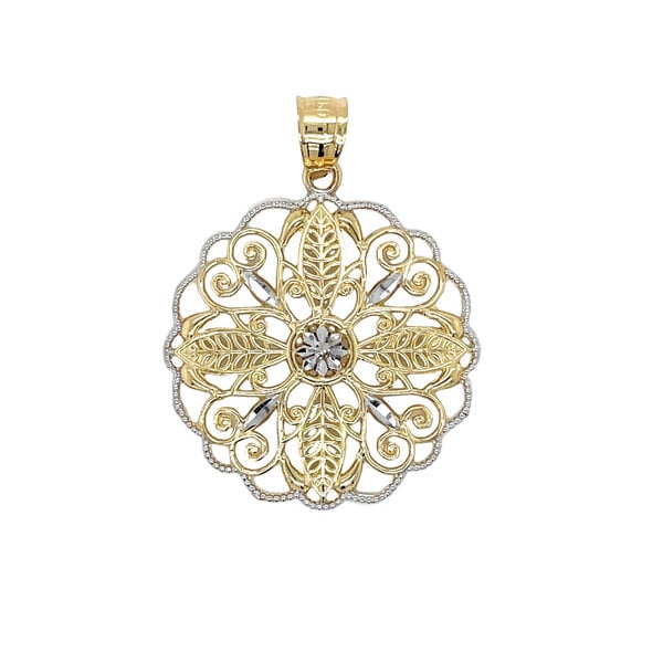 14K Yellow & White Gold Diamond Cut Secret Garden Gate Pendant