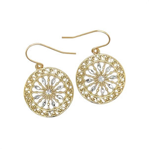 14K Yellow & White Gold Diamond Cut City Hall Gate Earrings