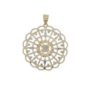 14K Yellow & White Gold Diamond Cut Captains Courtyard Gate Pendant