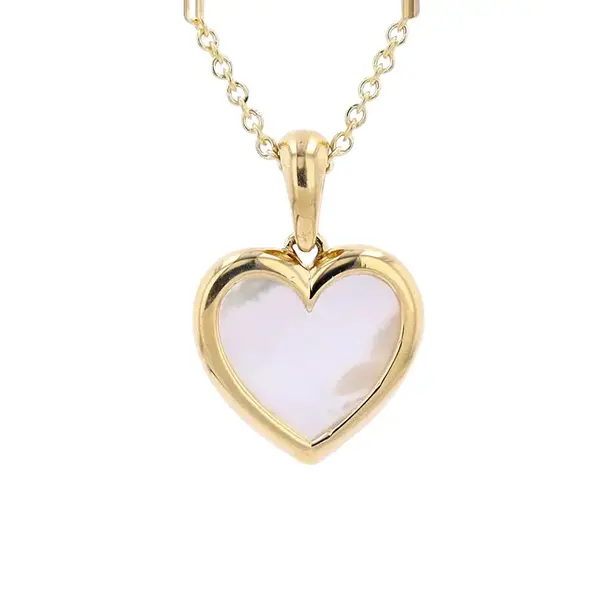 14K Yellow Gold Mother Of Pearl Heart Necklace 18"