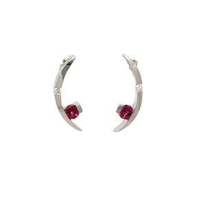 14KW Estate .50ct Garnet & .06ct Dia Crescent Moon Post Earrings