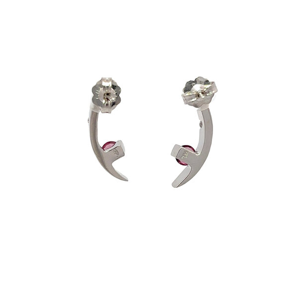 14KW Estate .50ct Garnet & .06ct Dia Crescent Moon Post Earrings