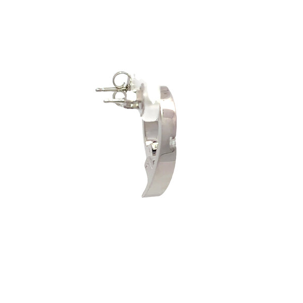14K White Gold Estate .50ct Garnet & .06ct Dia Crescent Moon Post Earrings