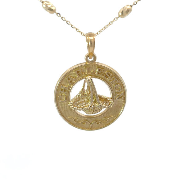 14K Yellow Gold Charleston Sweetgrass Basket Disc Charm