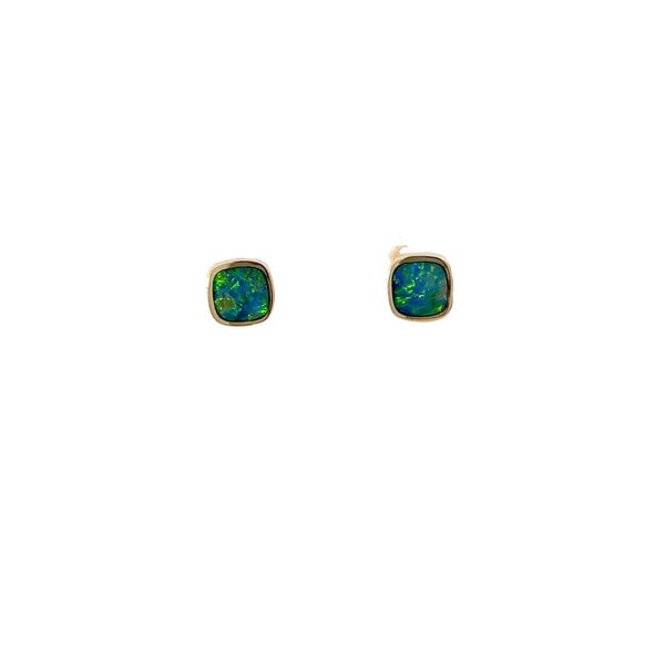 14K Yellow Gold .67ct Square Bezel Australian Opal Post Earrings