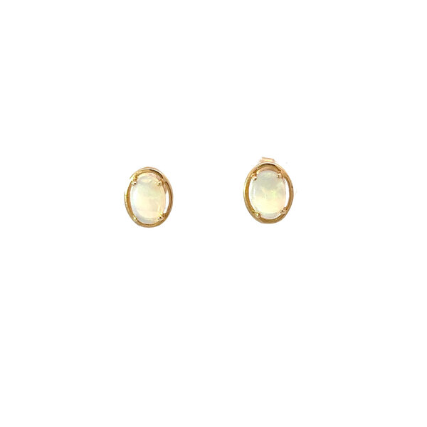 14K Yellow Gold 1ct Oval Ethiopian Opal Post Earrings