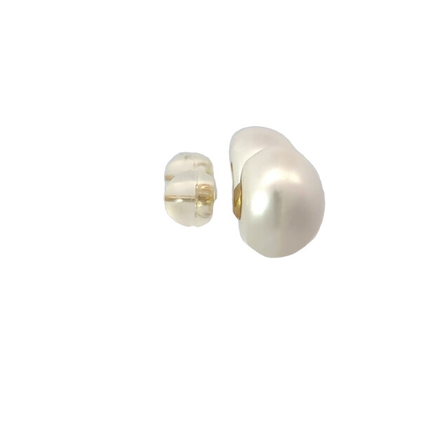 14K Yellow Gold 15-16mm Freshwater Button Pearl Post Earrings