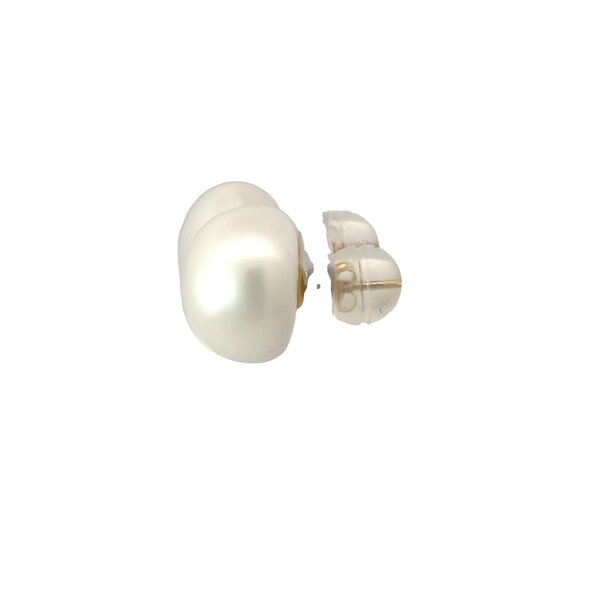 14K Yellow Gold 15-16mm Freshwater Button Pearl Post Earrings