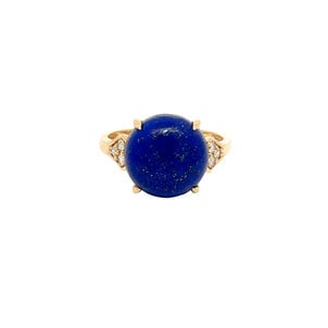 18KY 7.39ct Cabochon Lapis & .15ct Dia Ring Sz 7