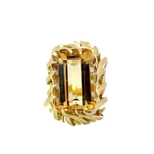 Sale- 18KY 1970's 17.5ct Citrine Ribbon Style Ring Sz 6.5