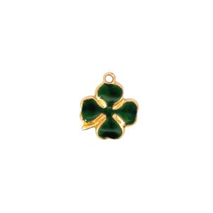 14KY Estate Green Enamel Four Leaf Clover Charm 16x14mm