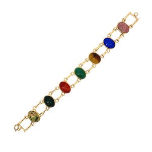 14KY 1960's 7 Stone Dbl Link Scarab Bracelet 7"