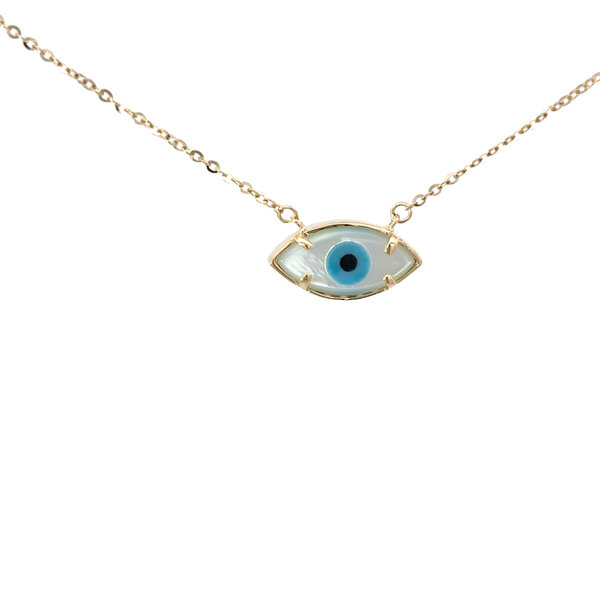 14K Yellow Gold Reversible Cubic Zirconia Evil Eye Necklace 16"-18" Adjustable