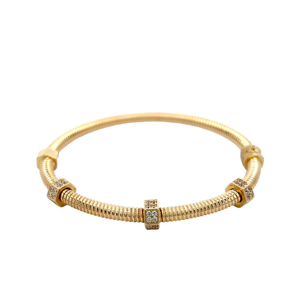 10K Yellow Gold Hexagon Movable Cubic Zirconia 4mm Wire Hinged Bangle 7"
