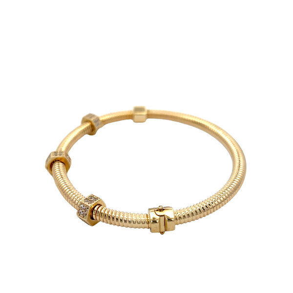 10K Yellow Gold Hexagon Movable Cubic Zirconia 4mm Wire Hinged Bangle 7"