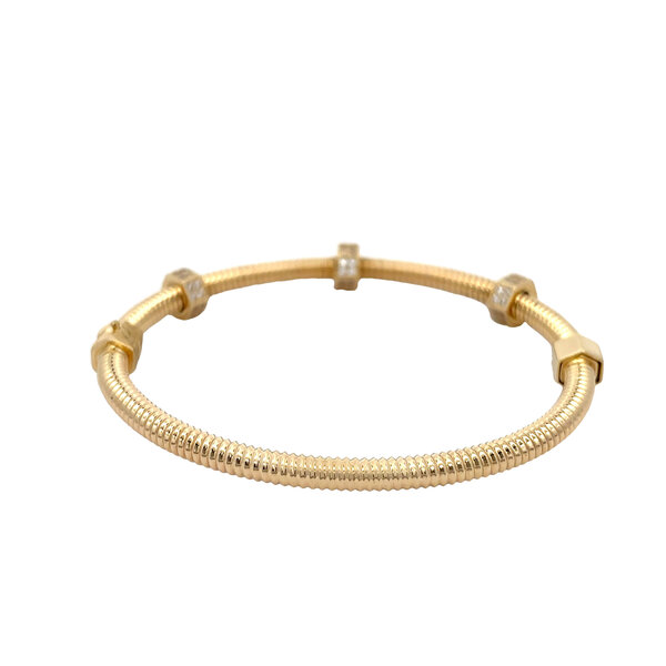 10K Yellow Gold Hexagon Movable Cubic Zirconia 4mm Wire Hinged Bangle 7"
