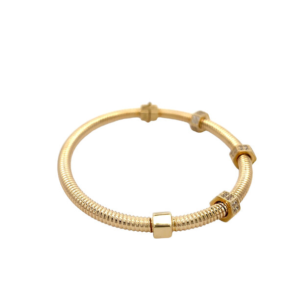 10K Yellow Gold Hexagon Movable Cubic Zirconia 4mm Wire Hinged Bangle 7"