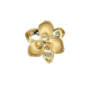 14KY GC Org Polished/Textured  Lab Diamond Magnolia Pendant Large