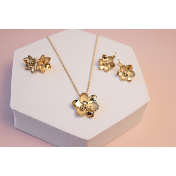 14K Yellow Gold Gold Creations Original Polished/Textured .05ct Lab Diamond Magnolia Pendant Large