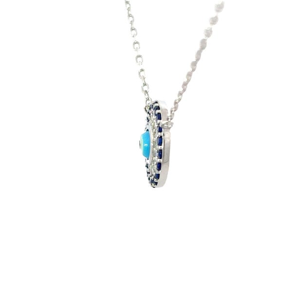 Sterling Silver Cubic Zirconia Blue Evil Eye Disc Split Chain Necklace 16"-18" Adjustable