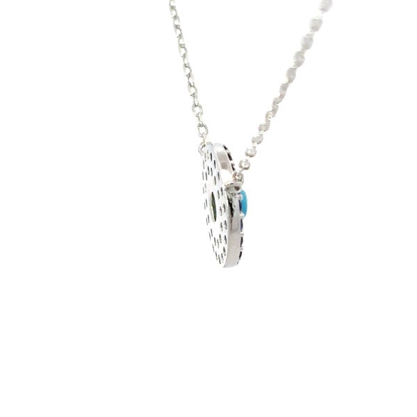 Sterling Silver Cubic Zirconia Blue Evil Eye Disc Split Chain Necklace 16"-18" Adjustable