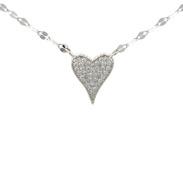 Sterling Silver Cubic Zirconia Heart Split Mirror Chain Necklace 16"-18" Adjustable