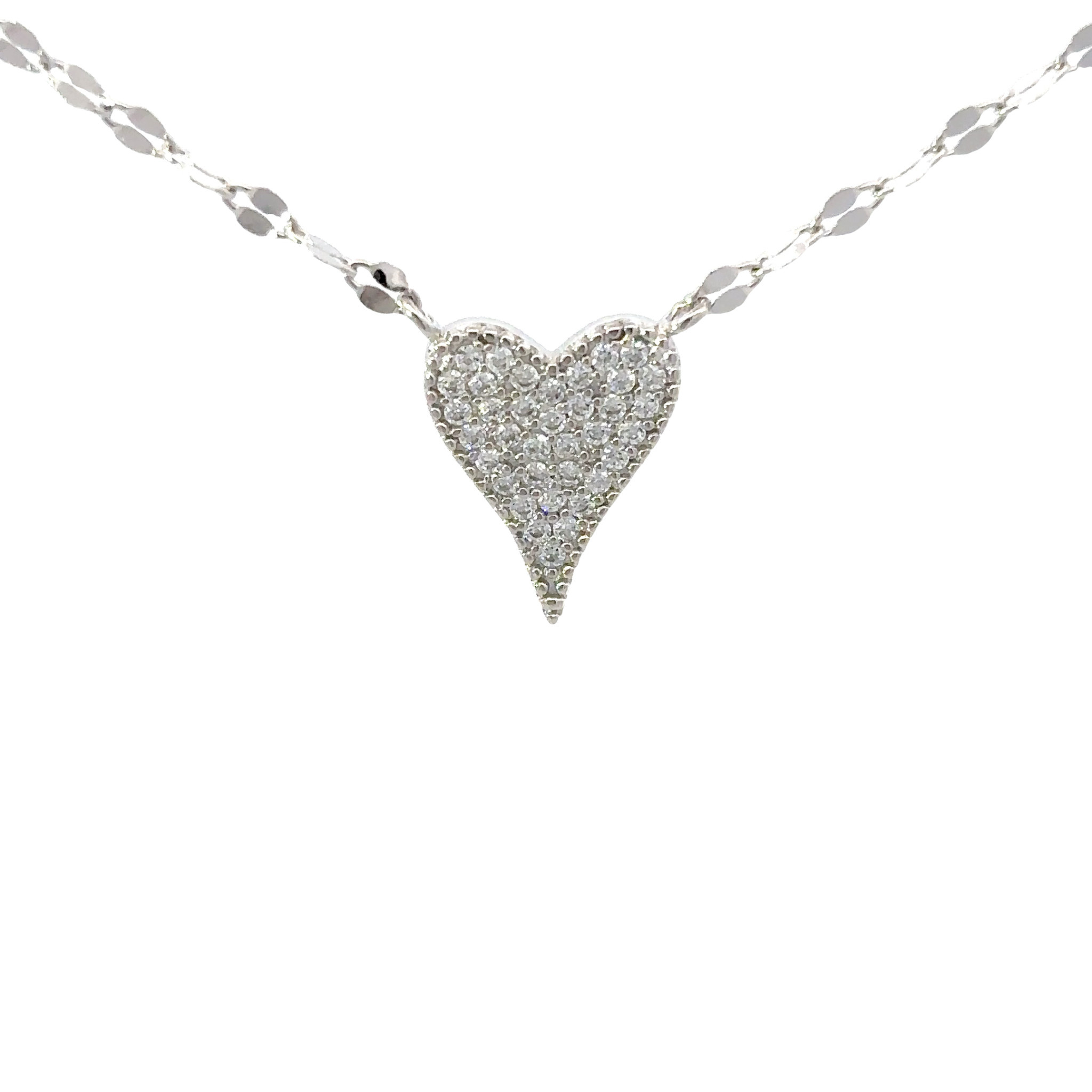 SS CZ Heart Split Mirror Chain Necklace 16