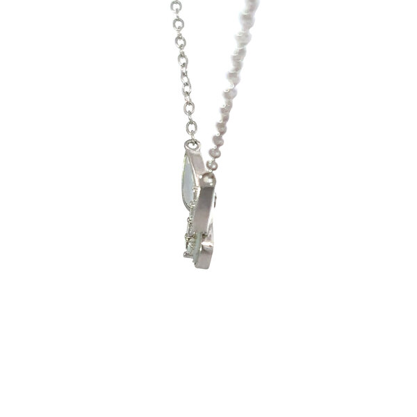 Sterling Silver Cubic Zirconia  & Mother Of Pearl Butterfly Split Chain Necklace 16"-18" Adjustable