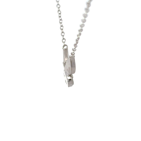 Sterling Silver Cubic Zirconia  & Mother Of Pearl Butterfly Split Chain Necklace 16"-18" Adjustable