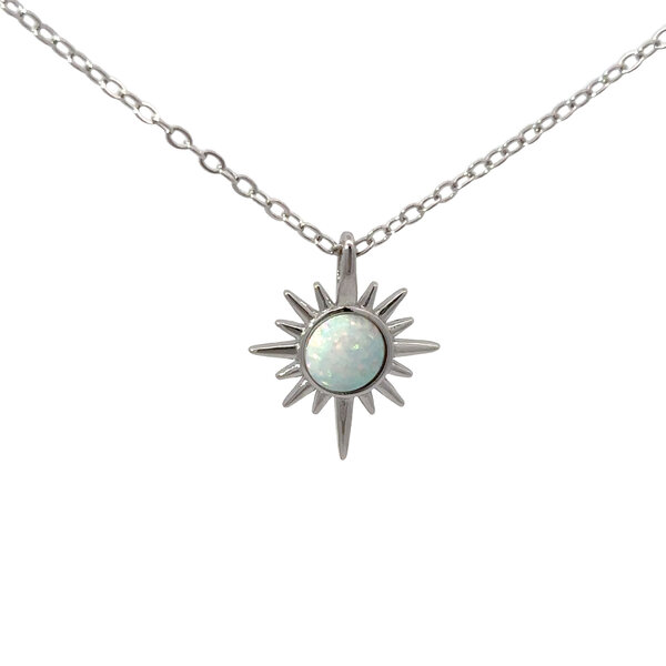 Sterling Silver Opal Starburst Necklace 16"-18" Adjustable