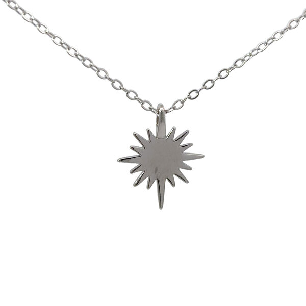 Sterling Silver Opal Starburst Necklace 16"-18" Adjustable