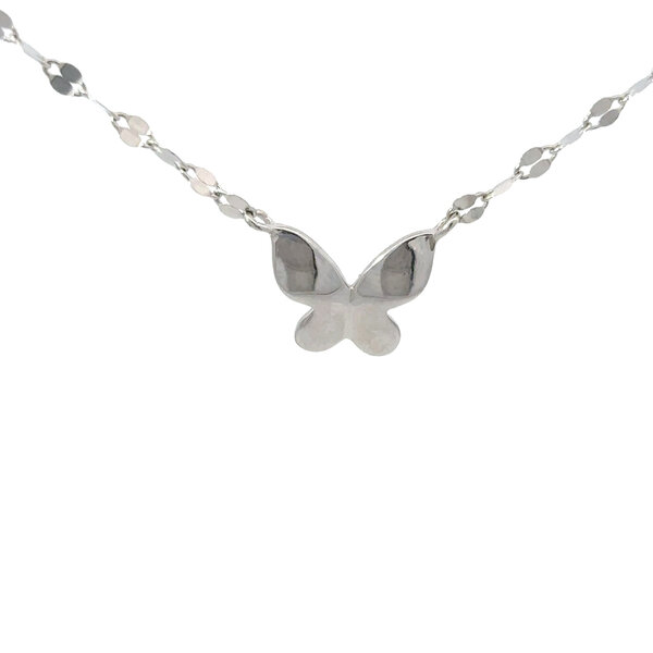 Sterling Silver Polished Butterfly Split Mirror Chain Necklace 16"-18" Adjustable