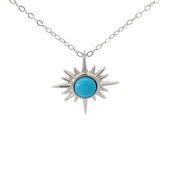 Sterling Silver Turquoise Starburst Necklace 16"-18" Adjustable
