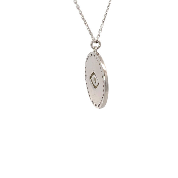 Sterling Silver Cubic Zirconia & Enamel Evil Eye Disc Necklace 16"-18" Adjustable