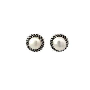 SS Oxidized Rope Edge 8.5mm FW Pearl Post Earrings