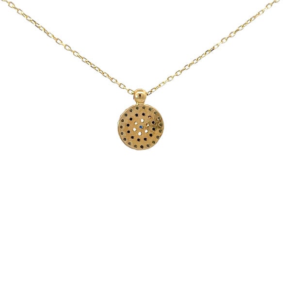 14K Yellow Gold Cubic Zirconia Evil Eye Disc Necklace 16"-18" ADJ