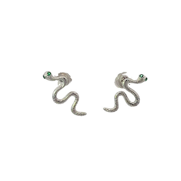 Sterling Silver Textured 16mm Green Cubic Zirconia Snake Post Earrings