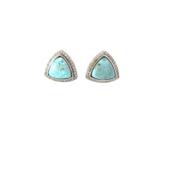 Sterling Silver Larimar & Cubic Zirconia Triangle Post Earrings