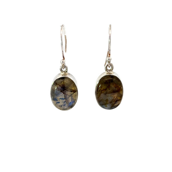 Sterling Silver Oval 11mm Labradorite Dangle Earrings