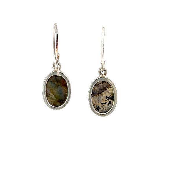 Sterling Silver Oval 11mm Labradorite Dangle Earrings