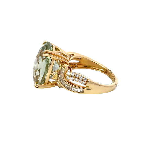 14K Yellow Gold 9.15ct Oval Prasiolite & .43ct Diamond Ring Size 7