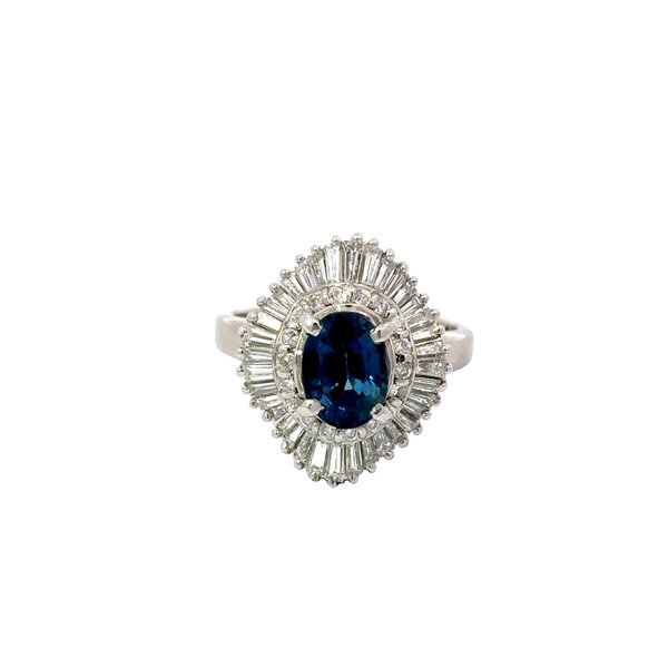 Plat 1950's 2.01ct Oval Sapphire & 1ct Diamond Ballerina Style Ring Size 6