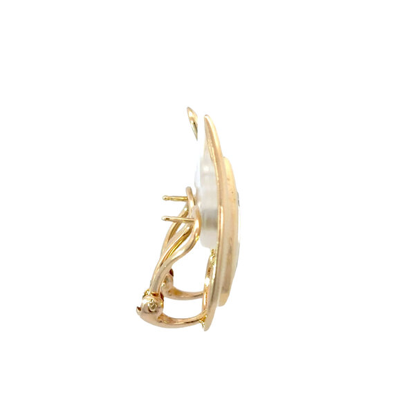 14K Yellow Gold 1980's .20ct Diamond Wing Climber Omega Post Earrings
