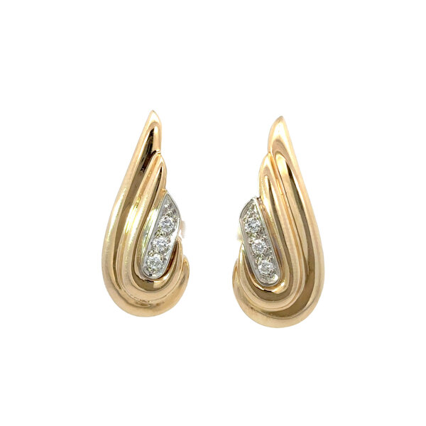 14K Yellow Gold 1980's .20ct Diamond Wing Climber Omega Post Earrings